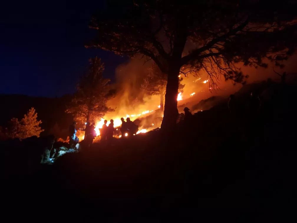 Controlled burn in upper Poudre Canyon at night